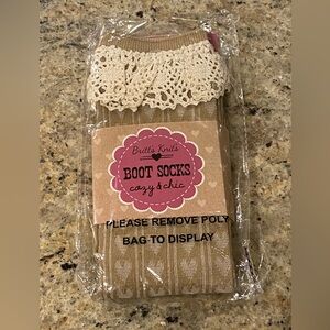 Britt’s Knits Tan/ Beige Boot Socks With Lace Cozy& Chic